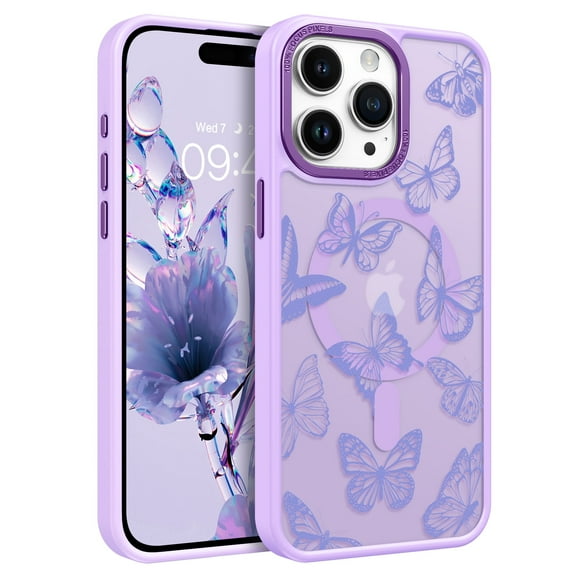TELASO for iPhone 15 Pro Case with Butterfly Compatible with Mag-Safe 6.1" Translucent Matte Slim Women Girl Protective Case for iPhone 15 Pro Purple