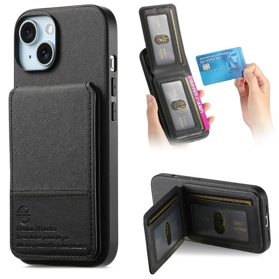 TELASO for iPhone 16 Plus Wallet Case, Built-in Card Holder, RFID Blocking, PU Leather Kickstand, Magnetic Closure, Durable Shockproof Phone Cover for Women and Men, 6.7", Black