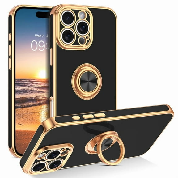 TELASO for iPhone 16 Pro Case, Phone Case iPhone 16 Pro, Slim Fit 360° Ring Holder Shockproof Kickstand Magnetic Car Mount Supported Non-Slip Protective Women Men Cover for iPhone 16 Pro 6.3",Black