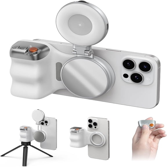 TELESIN Fun Shot Magnetic Phone Camera Grip + C03 Magnetic Selfie Light (Silver) Bundle Kit Compatible with iPhone Magsafe & Android, Creator Kit for Selfies/Photography/TikTok/Zoom Calls/Video