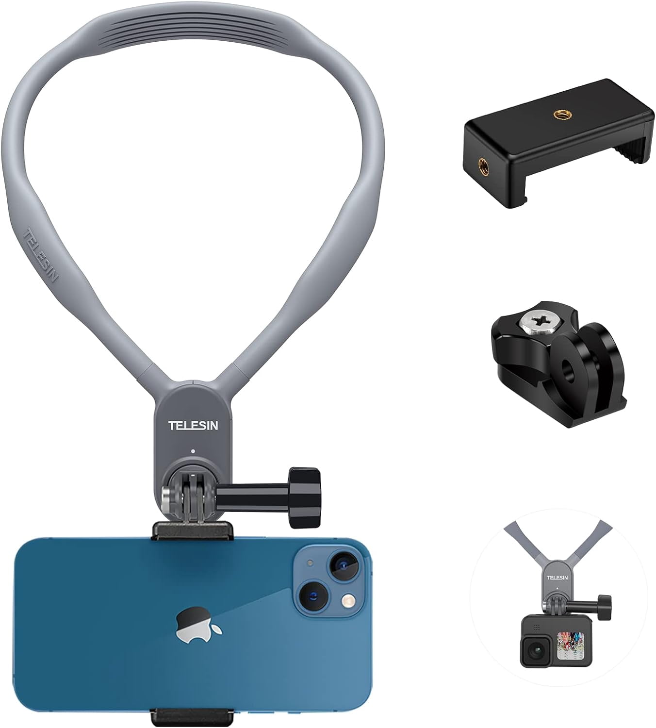 TELESIN Long Magnetic Neck Mount Necklace Holder Landyard Strap w Phone , Chest Shoulder Head POV Selfie Attachment