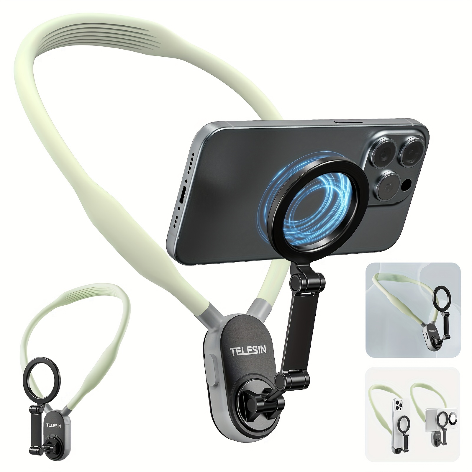 TELESIN Magnetic Phone Neck Hanging Stand Sports Camera Neck Hanging Ring Chest Phone Stand Fishing, Running, Cycling Photography First Angle Shooter Called Live VLOG Stand Phone Accessories