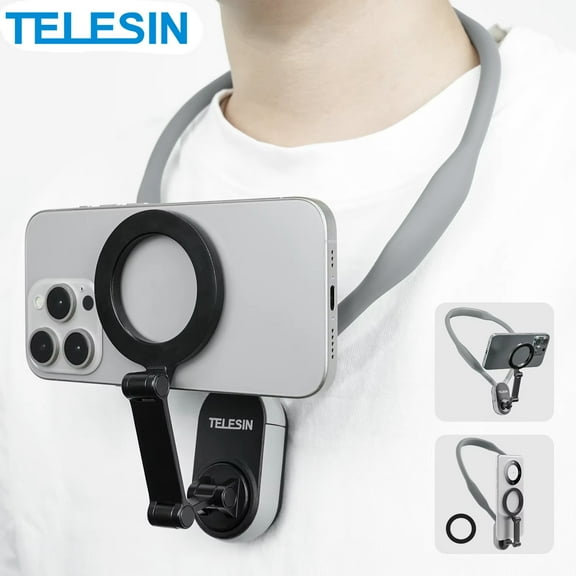 TELESIN Silicone Magnetic Neck Mount - Quick Release Phone Holder for iPhone 17/16/15/14/13/12/11/X, Samsung, Huawei, Xiaomi