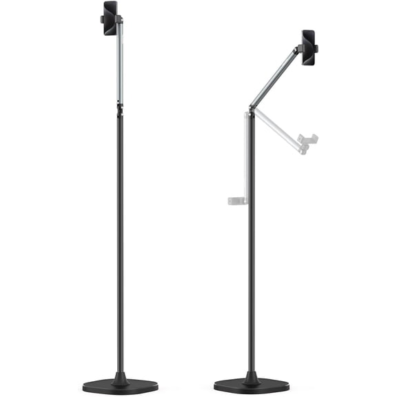 TELESIN iPhone Floor Stand Holder with 3.3 lb Heavy Duty Base 57 Flexible Height Adjustable, Universal Phone Grip (2.54"-4.13") for Live Streaming, Video Calls, Vlog Recording & Beauty Tutorials