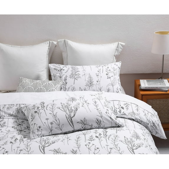 TELIZ Comforter Sets King 3 Pieces Botanical Branches Bedding Sets Floral Printed Bed Sets,White