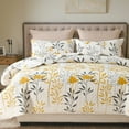 thumbnail image 1 of TELIZ Yellow Flower California King Quilt Set Gray Leaves Pattern Bedspread Botanical Bedding Sets with 1 Quilt& 2 Pillowcases, 1 of 6