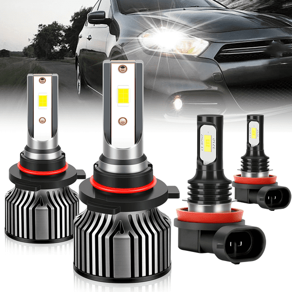 TELLIGIBLE For Dodge Dart 2013-2015 LED Headlight Bulbs, 9012 High/Low Beam and Fog Light H11/H8/H9, 12000LM 6500K Cool White, 1:1 Halogen Size, Pack of 4, Plug and Play