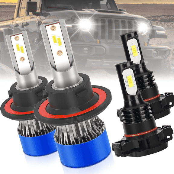 TELLIGIBLE For Jeep Gladiator 2020-2022 LED Headlight Bulbs, High Beam 9008/H13, Fog Light 5202, Pack of 4, 6500K Cool White, Easy Installation