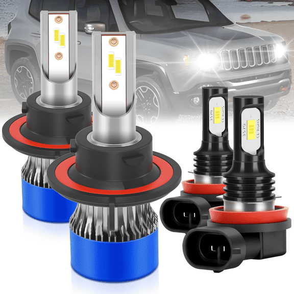 TELLIGIBLE For Jeep Renegade 2015-2023 LED Headlight Bulbs, High Beam 9008/H13, Fog Light H11, Pack of 4, 6500K Cool White,