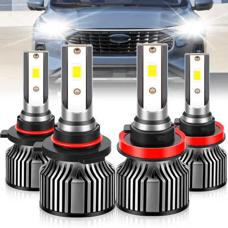 TELLIGIBLE For Ford Escape 2013-2022 LED Headlight Bulbs, High Beam 9005/HB3, Low Beam H11/H8/H9, 12000LM 6500K Cool White, 1:1 Halogen Size, Pack of 4, Plug and Play