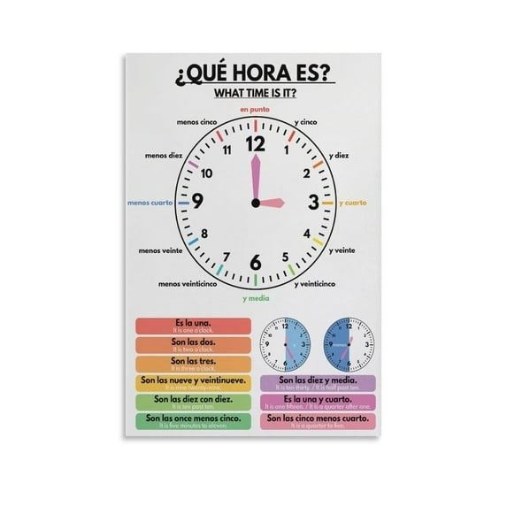 TELLING TIME Poster, Spanish Language, Educational Poster, What Time Is It, Teaching Tool, Classroom Decor Poster