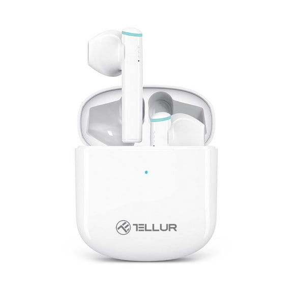 TELLUR Aura Bluetooth Headphones with Charging Case, Microphone with ENC, Touch Control, White