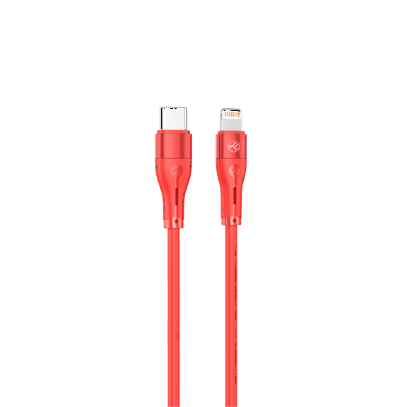TELLUR Silicone Type-C To Lightning Cable, 3A, PD30W, 1m, Compatible devices are Apple, Red