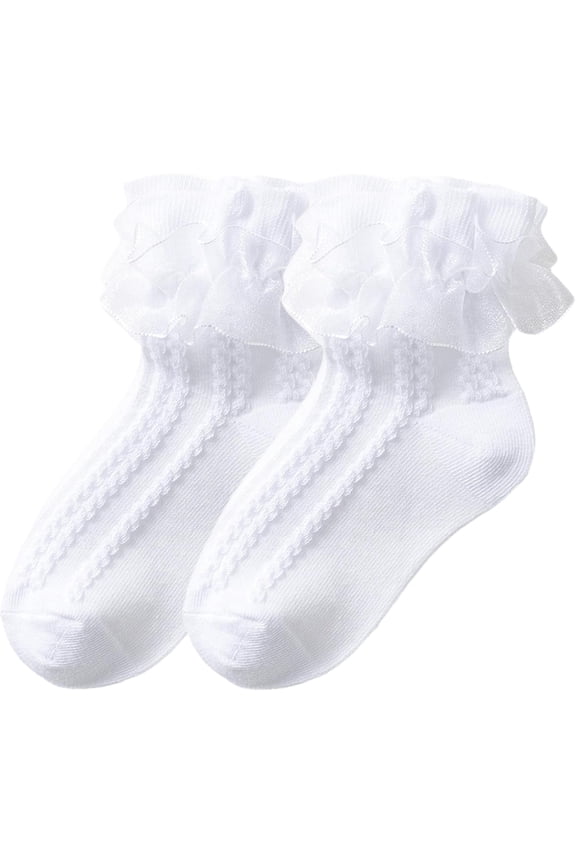 1 Pack Little Girls Cotton Lace Socks,Lace Ruffle Frilly Comfortable Princess Style Dress Socks