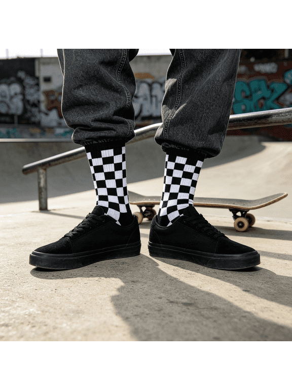 1 Pair Checkerboard Socks,Unisex Cotton Skateboard Socks,Hip Hop Cotton Unisex Print Skateboard Soks Easy to Wear Cotton Material Skater Socks