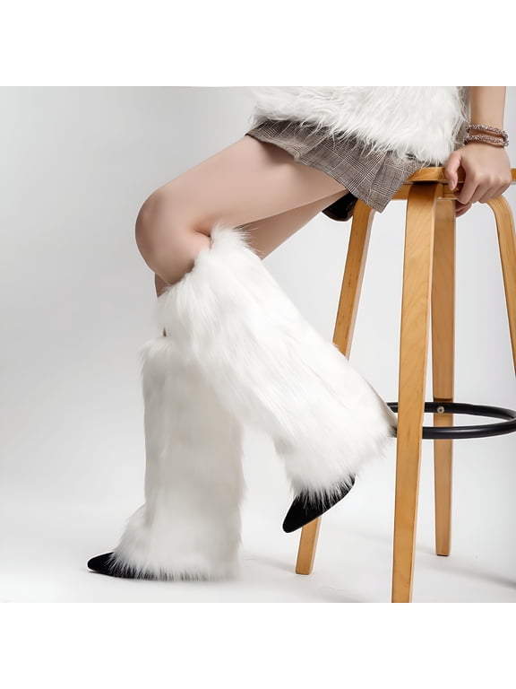 2026 New 1 Pair Faux Fur Leg Warmers for Women Girls Plush Soft Boot Cuff Sleeves Fluffy Furry Leg Sleeve for Winter Warmth Pink Furry Leg Warmers