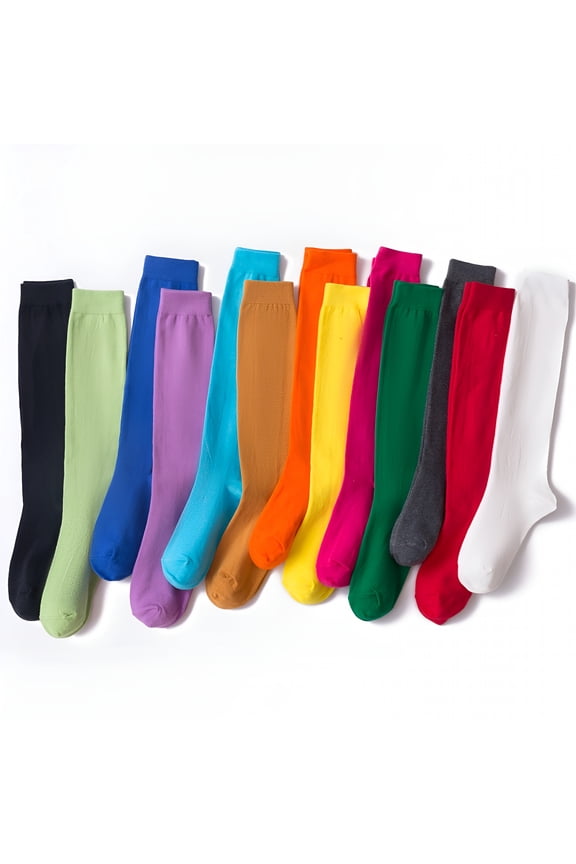 1 Pair High Socks Comfortable Candy Color Anti-slip Allergy Free Anti-Fatigue Slimming Breathable Women Cotton Knee High Socks for Outdoor, Red