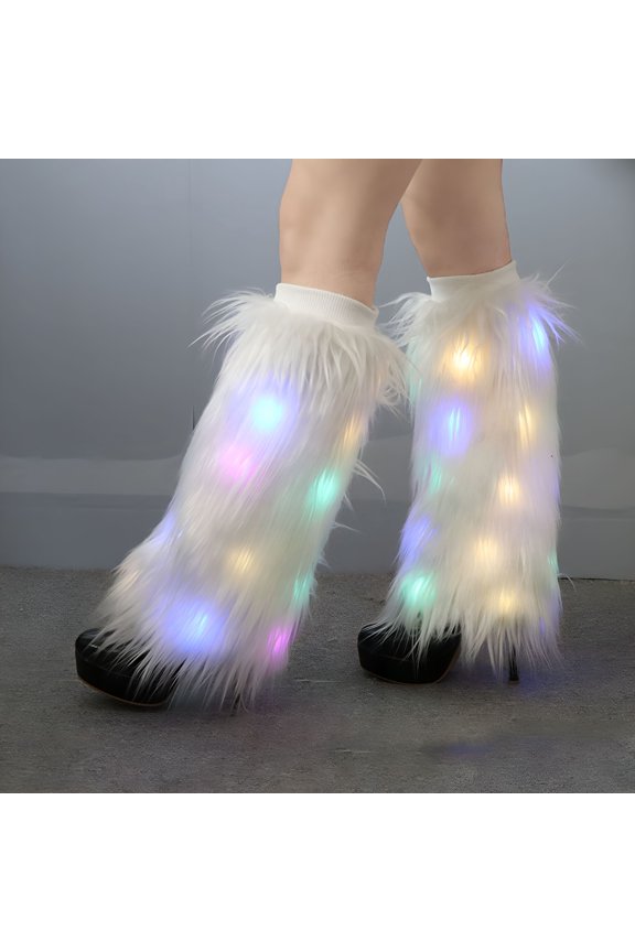 1 Pair Women Autumn Winter Light Furry Leg Warmers White Fur Leg Warmers - Imitation Fur, Boot Covers, Plush, Elastic Leg Socks