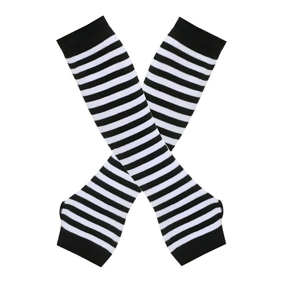 TELOLY 1 Pair Women Striped Fingerless Gloves Knitted Elbow Mittens for Winter Soft Stretchy Arm Warmers Christmas Gift (Black White, One Size)