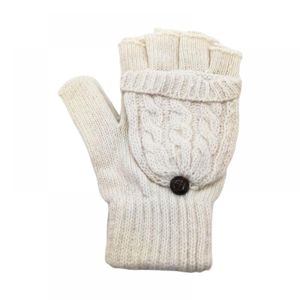 TELOLY 1 Pairs Women Fingerless Mittens Winter Convertible Gloves Knitted Half Finger Gloves