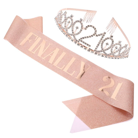 TELOLY 1 Set Birthday Sash Tiaras Girls 21st Birthday Crown Headdress Party Decoration,Birthday Sash and Crown