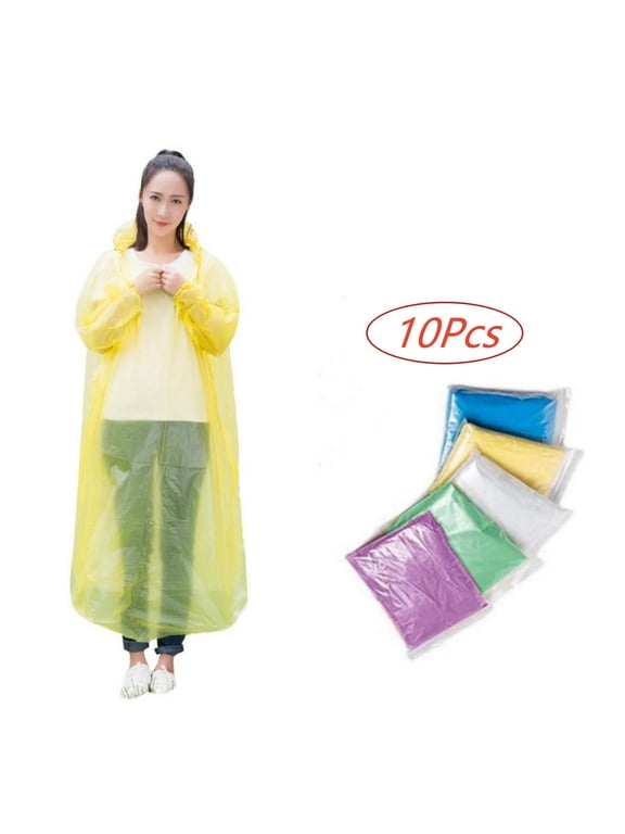 10 Pack Disposable Rain Ponchos for Adults, Clear Plastic Emergency Raincoats with Hood, Individually Wrapped Bulks Rain Ponchos Waterproof Family Pack Camping