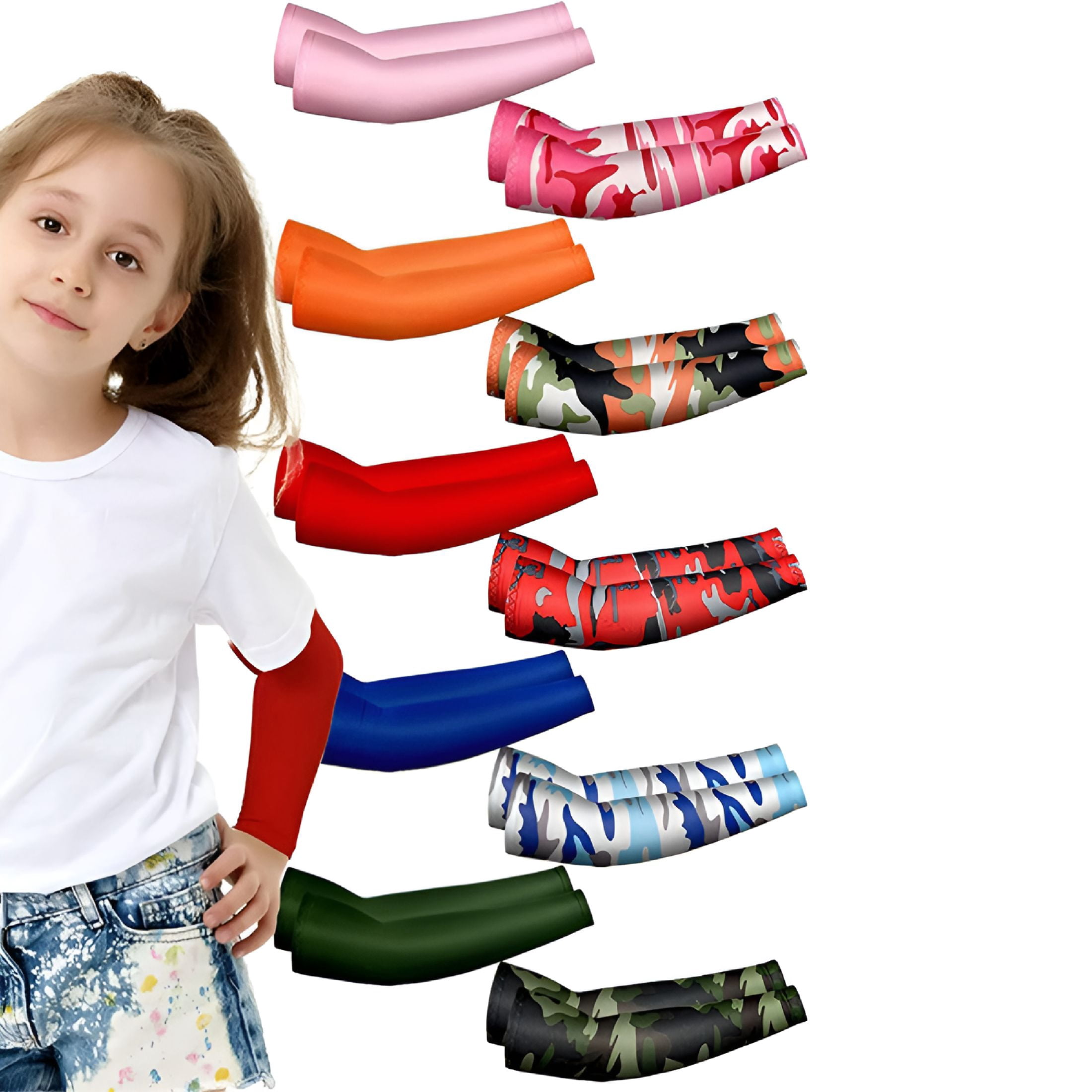 VNLEXMC Kids Sun Protection Arm Sleeves – 6 Colors (Black, White, Grey, Pink, Blue, Yellow)