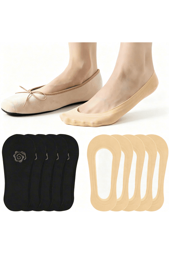 10 Pairs No Show Socks for Women, Non Slip Invisible Low Cut Liner Socks, Nylon Footies for Flats Loafer Heels Pumps