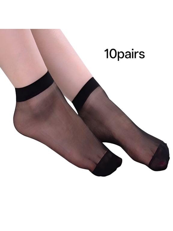 10 Pairs Nylon Socks for Women Sheer Thin Ankle Stocking Footies Transparent Silk Dress Socks with Reinforced Toe Dress Socks Women
