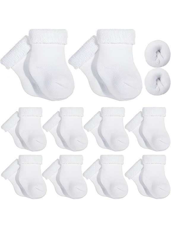 10 Pairs Preemie Baby Terry Cotton Turn Cuff Socks for Newborn Girls Boys