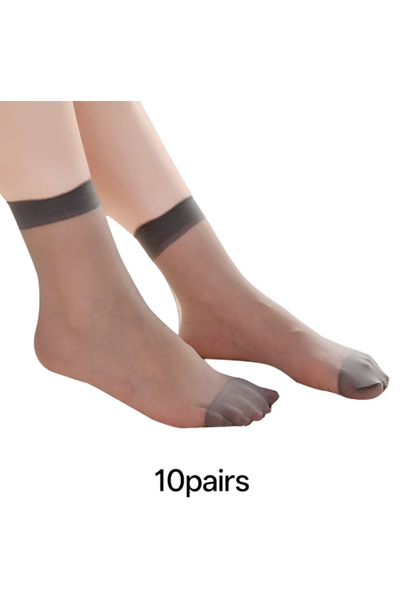 10 Pairs Sheer Nylon Ankle Socks for Women, Ultra-Thin Transparent Dress Footies with Reinforced Toe, Clear