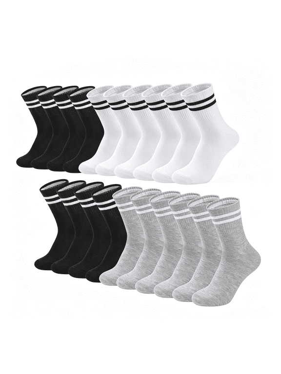 10 Pairs Vintage Striped Thin Cotton Crew Athletic Socks Sports Gym Running Hiking Calf Socks for Women, Breathable Athletic Socks Women