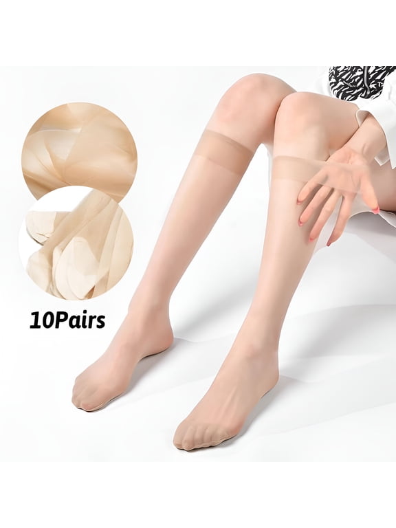 10 Pairs Women's Sheer Knee High Stockings - 20D Nylon Stockings Womens Socks,Hosiery for Women,Nude