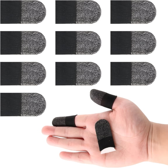 TELOLY 10 Pcs Gaming Finger Gloves Sleeves,Touch Screen Finger Tips,Silver Fibers Breathable Sweatproof Mobile Game Assist Smooth Thin Thumb Protector Compatible with All Touchscreen