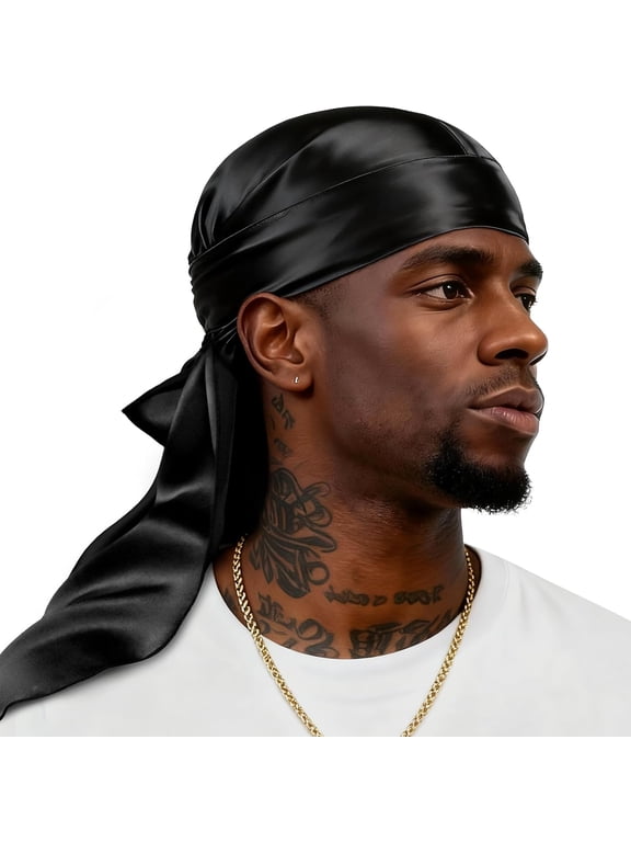 Du Rags Men Silk 100% Mulberry Silk Durag for Men&Women, 22 Momme Silky, Soft, Breathable Do Rag for Hair Care, Comfortable Wear, Fashion Styling, Black