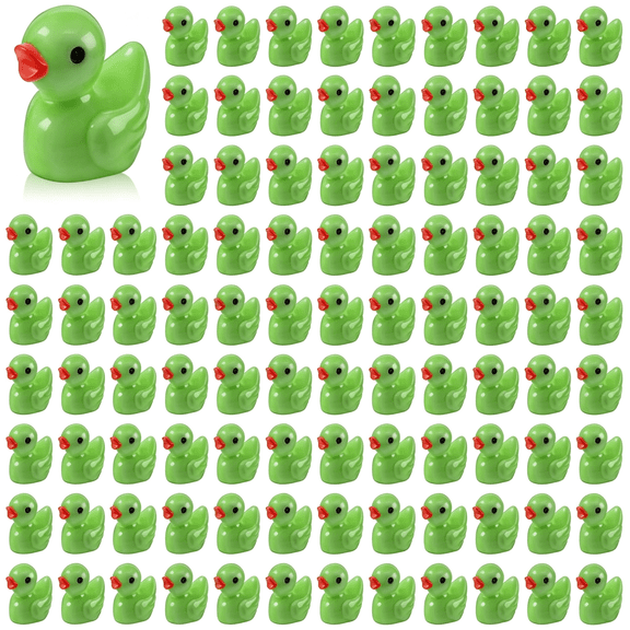 TELOLY 100 Pcs Mini Resin Ducks Tiny Ducks Miniature Duckies Bulk Figures for Garden Micro Landscape Home Prank Game Micro Landscape Aquarium Dollhouse Ornament Diy Handmade School (Green)