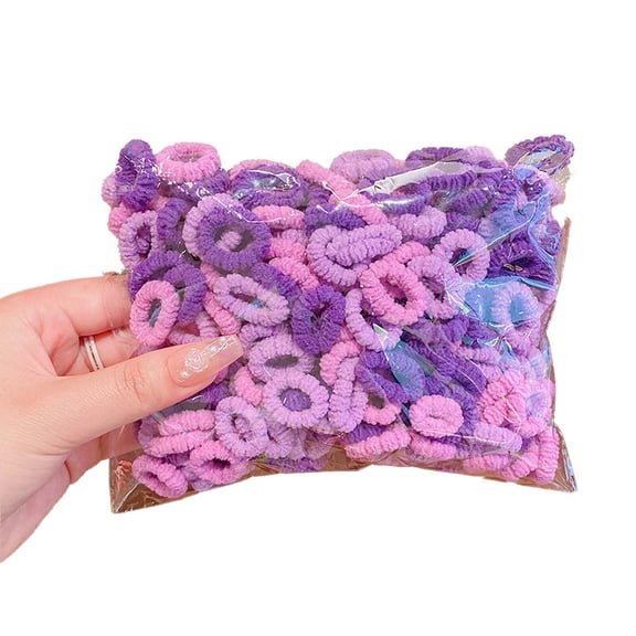 TELOLY 100Pcs Hair Ties,Small Rubber Bands,Silk Scrunchies,Flower Purple