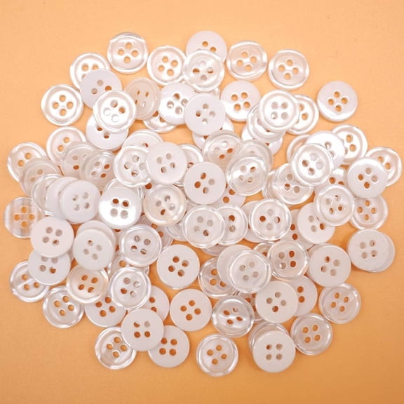 TELOLY 11Mm 200Pcs Sewing Shirt Resin Buttons 4 Holes Exquisite and Durable White Buttons for Clothes Faux Pearl Finish