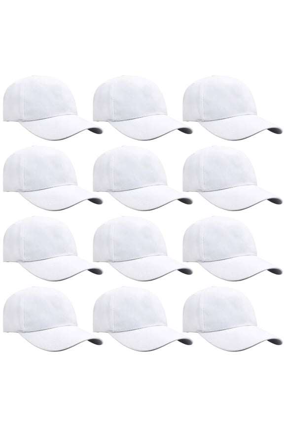 2026 New 12-Pack Baseball Cap Adjustable Size Plain Blank Baseball Hats for Men for Sports, Running, Casual, Outdoor, Travel, Solid Color White