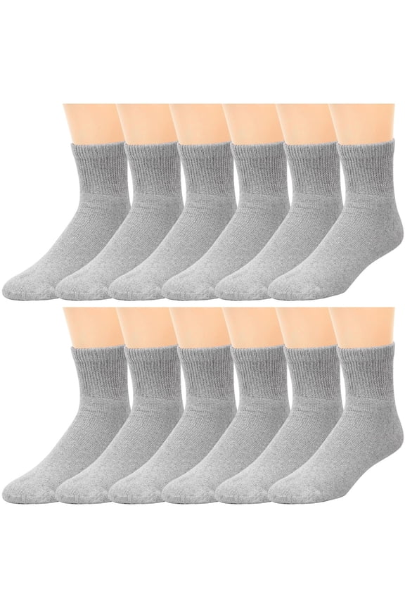 12-Pack Diabetic Socks Approved Socks for Men Women Legs Blood Circulatory Problems,Diabetes,Edema,Neuropathy,Quarter Size 10-13 Gray