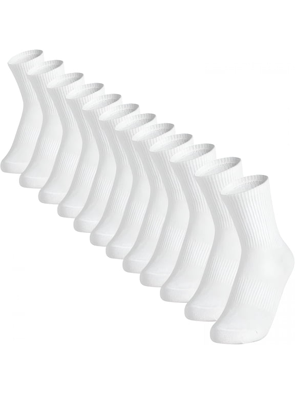 12 Packs Crew Socks for Women and Men Cushioned Long Socks Cotton Athletic Socks for Hiking Running (6 Pairs)