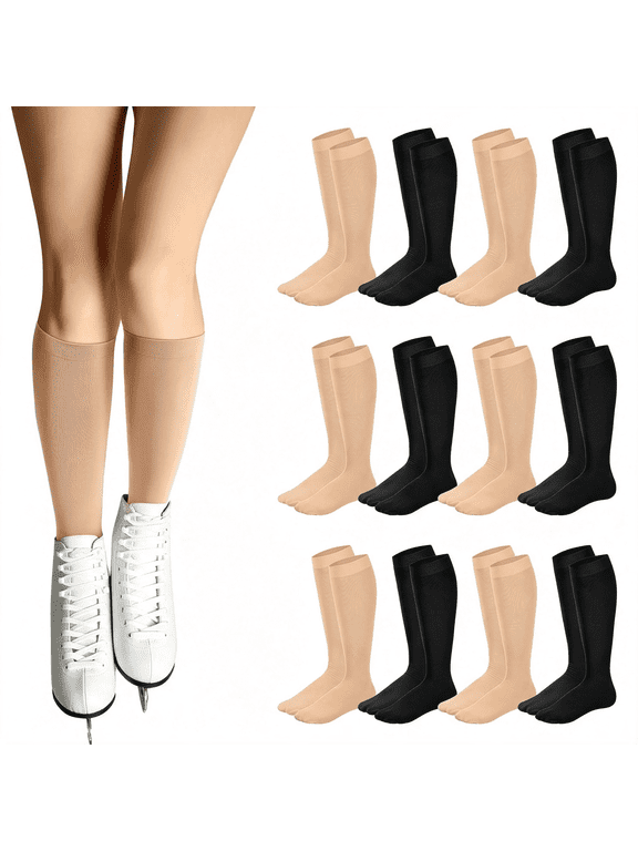 12 Pairs Figure Skating Socks Ice Skating Socks for Girls Women Roller Skate High Tight Knee Light Opaque Nylon Sock for Kids Skate Socks