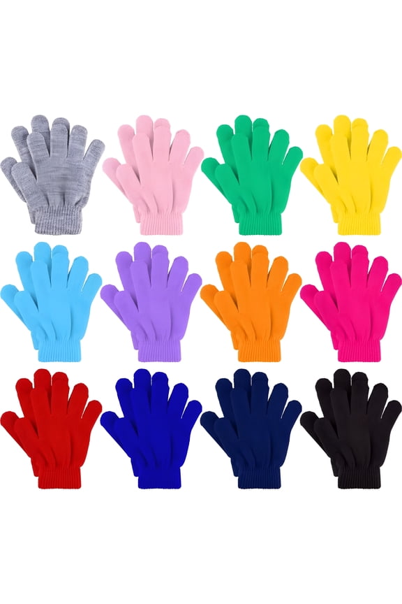 12 Pairs Kids Gloves Winter Toddler Gloves Full Fingers Knit Gloves Children Stretchy Warm Gloves Bulk for Boys Girls