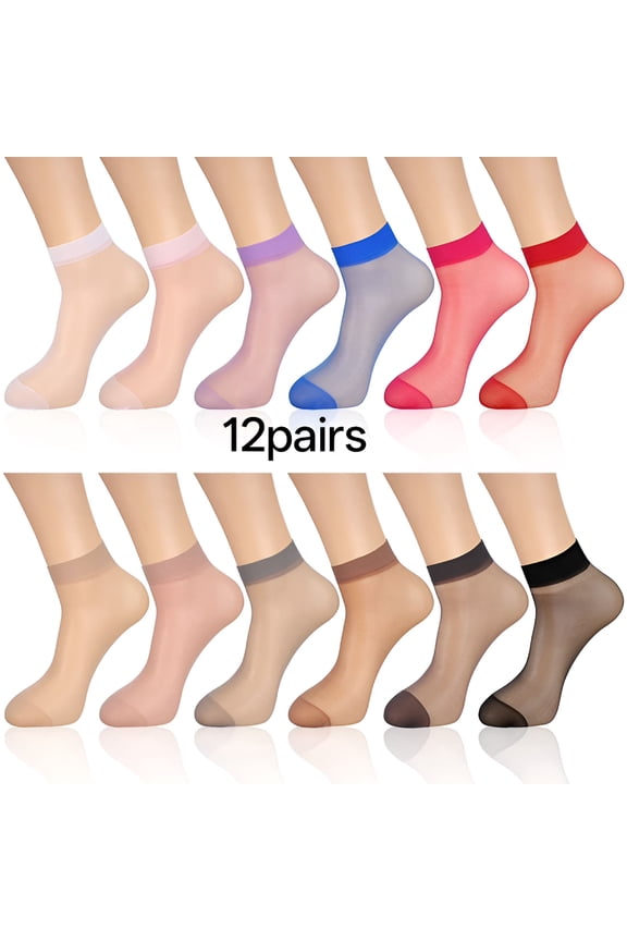 12 Pairs Sheer Ankle Socks Thin Nylon Transparent Ankle High Hosiery Socks Short Dress Stockings for Women and Girls
