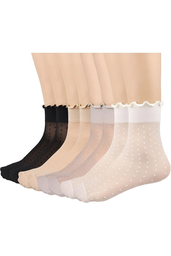 12 Pairs Women's Sheer Ruffle Ankle Socks, Ultra Thin Nylon Stockings with Cute Frilly Cuffs, Breathable See Through Hosiery for Mary Janes, Lolita, Casual and Formal Wear
