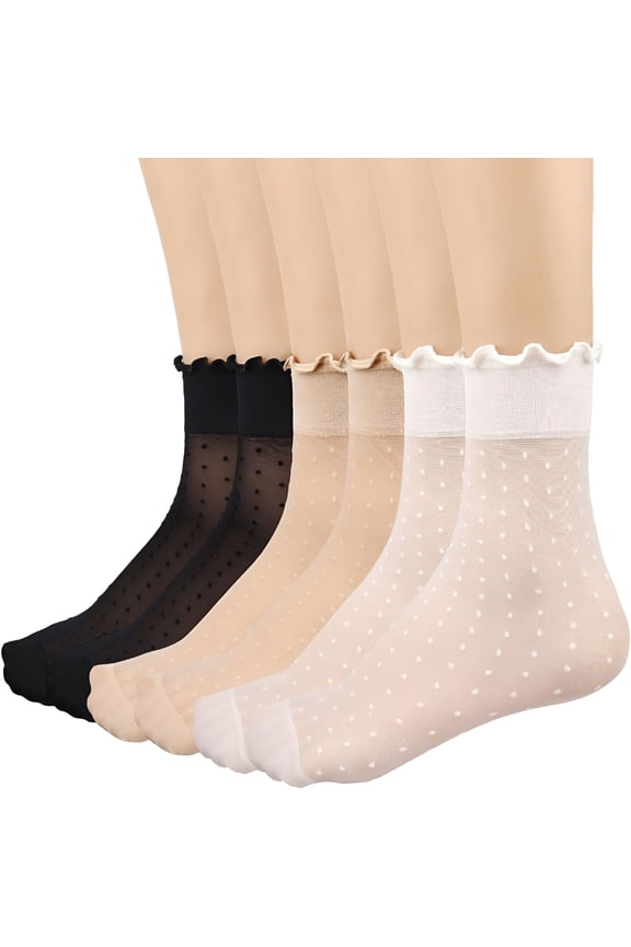 12 Pairs Women's Sheer Ruffle Socks Nude Stocking Summer Ultra Thin Cool See Through Silk Ankle Socks for Women