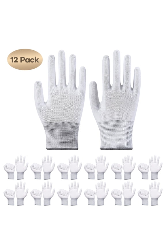 12 Pairs Work Gloves,Nylon White Gloves,Thickened Mens Work Gloves,Gardening Gloves for Gardening,Trash Disposal & Car Maintenance