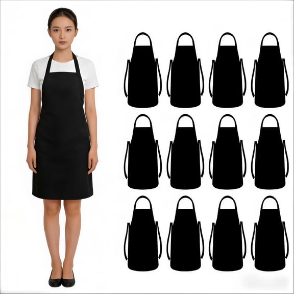 TELOLY 12 Pcs Painting Aprons for Adults Bulk,Black Apron for Cooking Grill,Adult Jour Apron Smocks