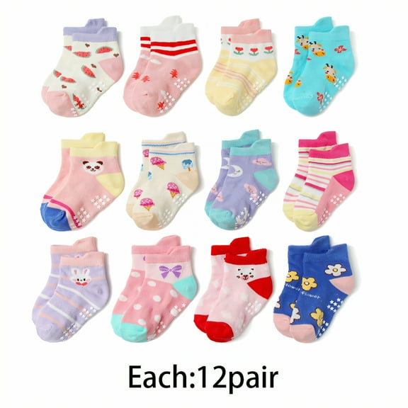 TELOLY 12Pack Toddler Socks,Rounded Toe Cap Fits Naturally Baby Socks 6-12 Months,Smooth Surface with No Bulges Baby Boy Socks,Colormixing1,S