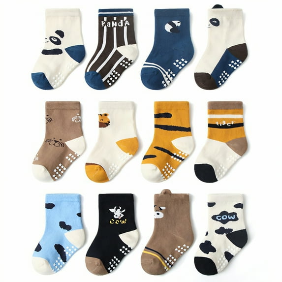 TELOLY 12Pairs Kids Socks,0-1 Years Old Non Slip Socks,Cotton Socks Baby Girl Socks,Combination2,S
